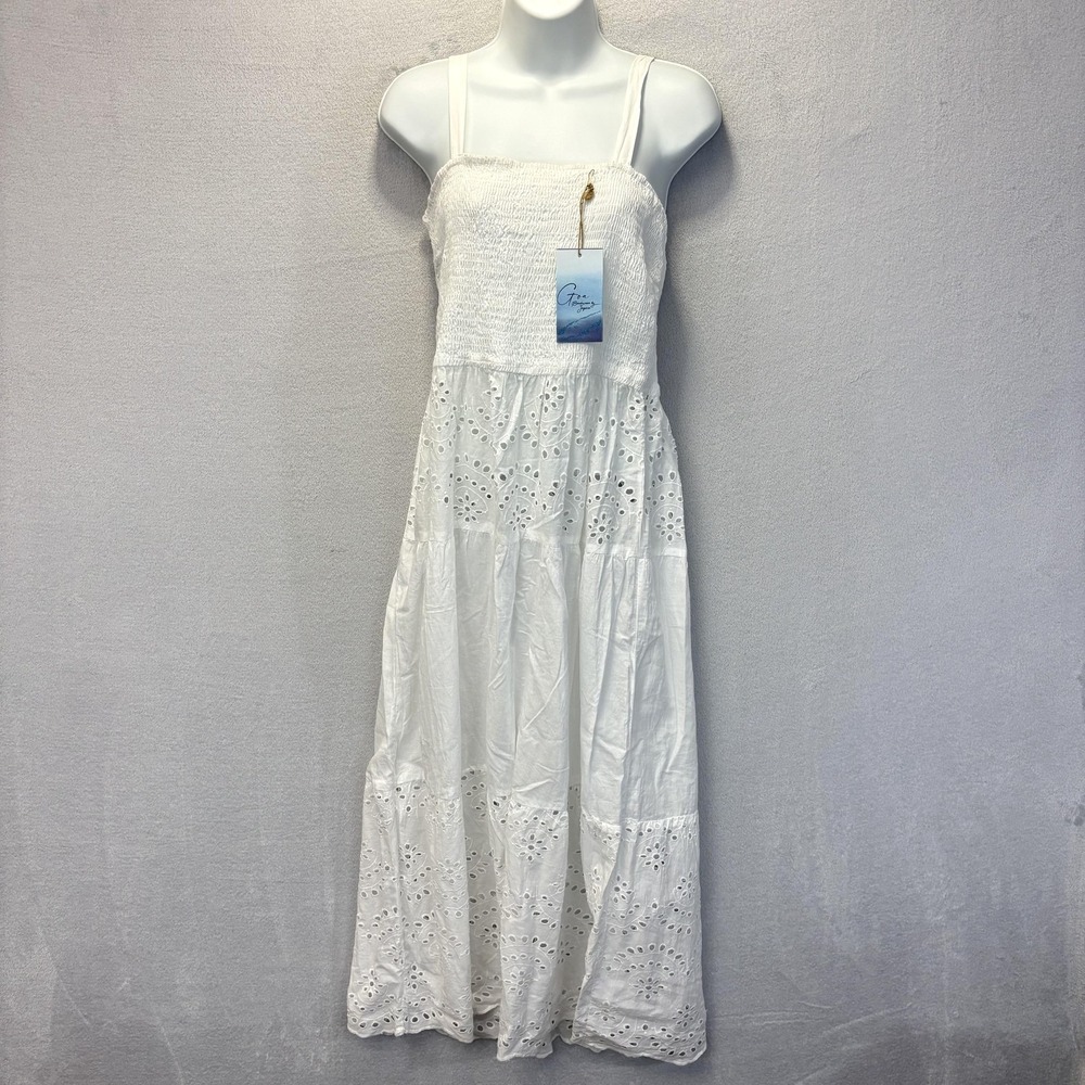 NWT Goa Smocked Eyelet Sundress Womens‎ Large White Beach Summer Boho Japna Midi